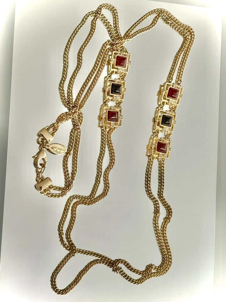 Collar de dos hilos de colección Ann Taylor circonita cúbica BeadTile dorado cadenas elegantes RET $79.50 Foto 2 de 3