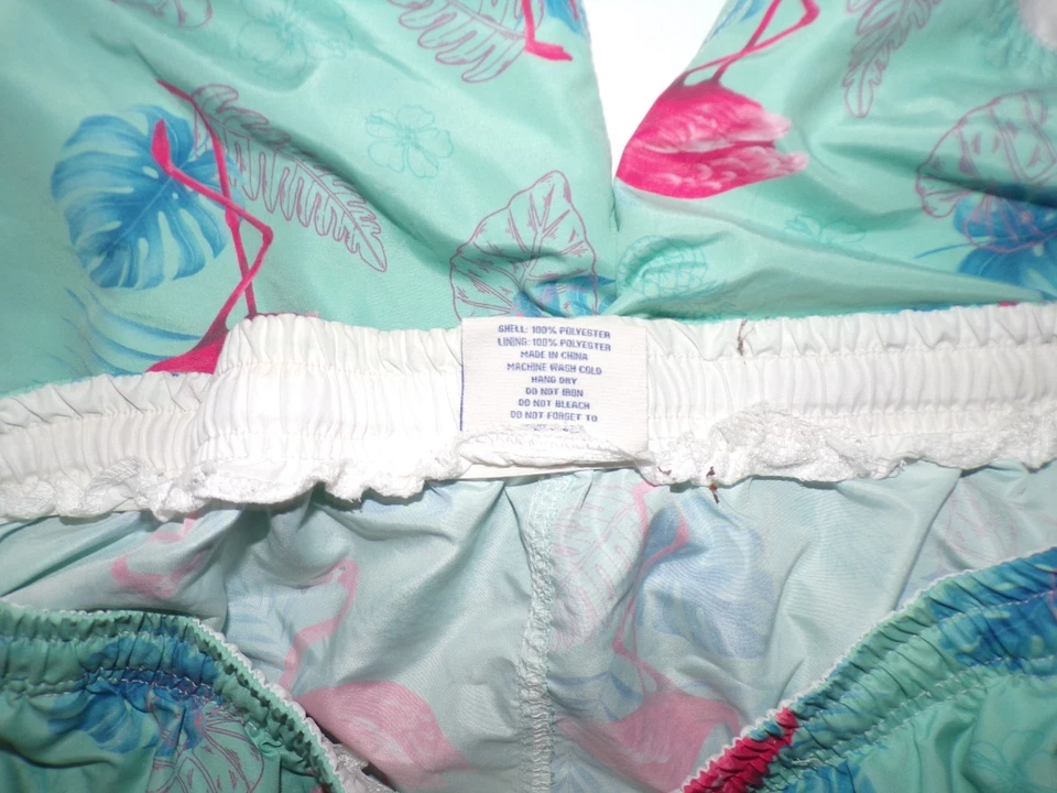 Men's Pink Flamingo aqua blue Print High-Rise Swim Trunks with Drawstring S4 - Image 4 of 4