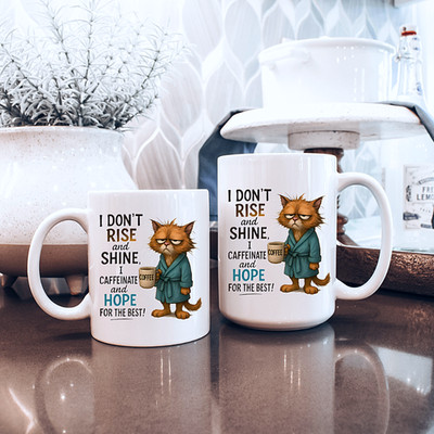 I Don't Rise and Shine I Hope For The Best 15 oz OR 11 oz Ceramic Coffee Mug Cup