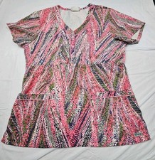 Grey's Anatomy Scrub Top Womens Size Small Multicolor V-Neck Pit To Pit 19in