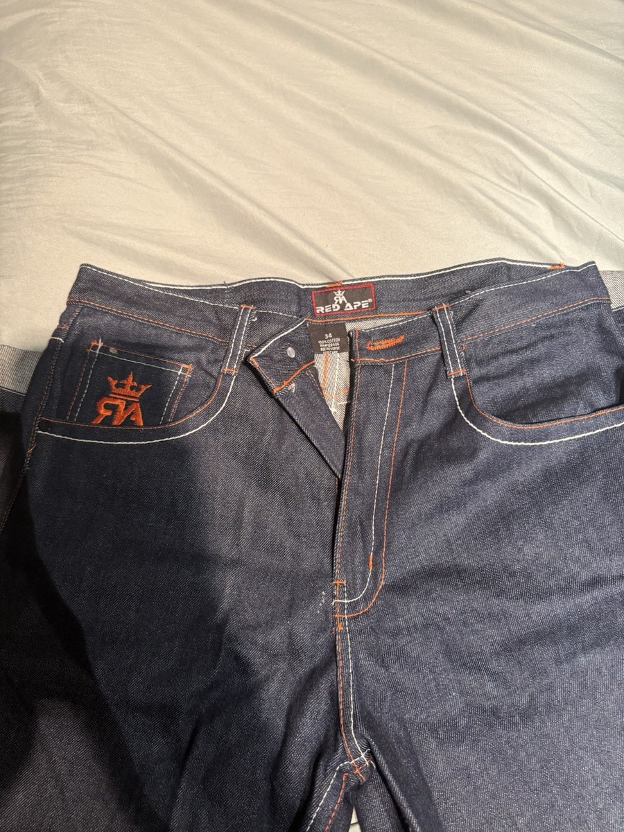 Vintage Y2K Red Ape Orange Embroidered Baggy Jeans Men's Size 34