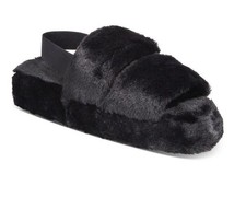 Jenni Women's Black Plush Faux Fur Slide Boxed Slippers Shoes Size X-Large 11-12
