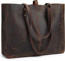 Genuine Brown Leather Tote Vintage Shoulder Purse for Women's Office Laptop Bag