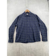Peter Millar Flannel Shirt Mens XL Blue Grey Buffalo Check Cotton Button Down