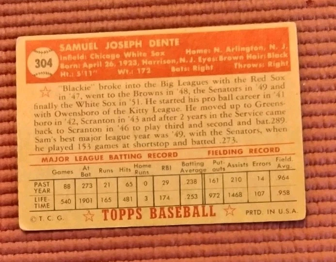 Sam Dente #304 Topps Baseball Card  - Image 2 of 2