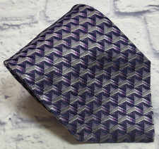 Pronto Uomo Silk Tie Purple Gray Black Geometric Men Necktie Italy 57 x 4