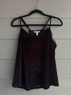 Nine West Velvet Lacey Camisole Medium Whimsigoth Witchy Goth Dark Blue Dressy