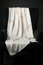 LOUIS VUITTON LV Monogram Ivory Gold Shiny Silk Scarf Shawl Wrap Stole 185 73"
