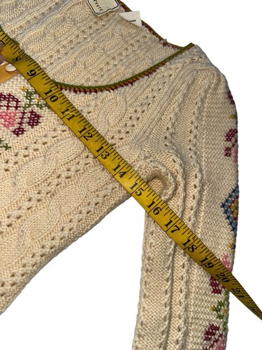 Anthropologie Guinevere Vtg Inspired Cross Stitch Cable Knit Cardigan Sweater Sm - Picture 3 of 19