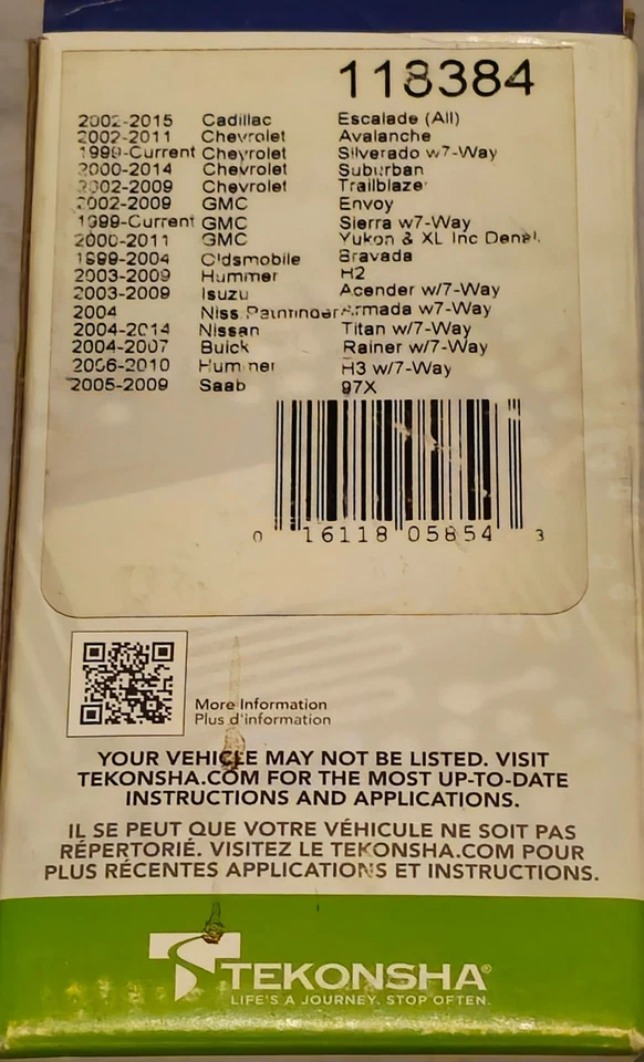 Trailer Wiring Kit 118384 Tekonsha T-One Cadillac Chevrolet GMC Nissan Buick New - Image 2 of 3