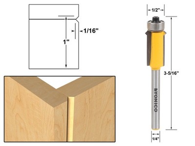 1'' V Notch Flush Trim Router Bit - 1/4'' Shank - Yonico 14149q