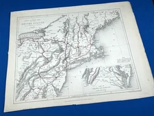 1840 Map, North Eastern Part of U.S. RAILROAD ROUTES Drawn & Engraved W. Hughes