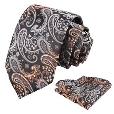 Paisley Mens 3.15'' Gradient Tie and Pocket Square Set 901-black gray brown