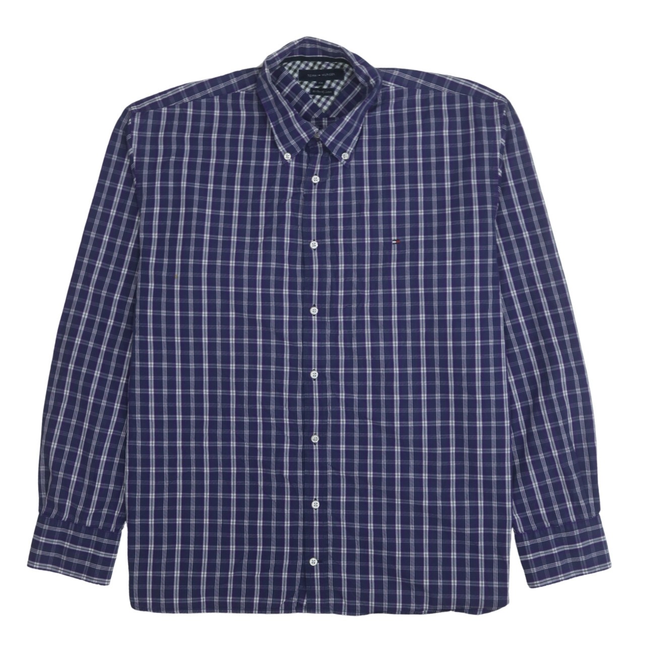 Tommy Hilfiger Womens Shirt Navy Blue Check Button Up Long Sleeve XXL