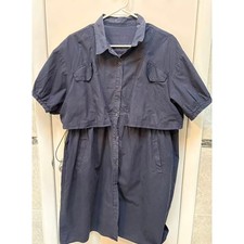 Womens Navy Blue Utility Shirtdress Short Sleeve Cinch Waist Cargo Pockets L