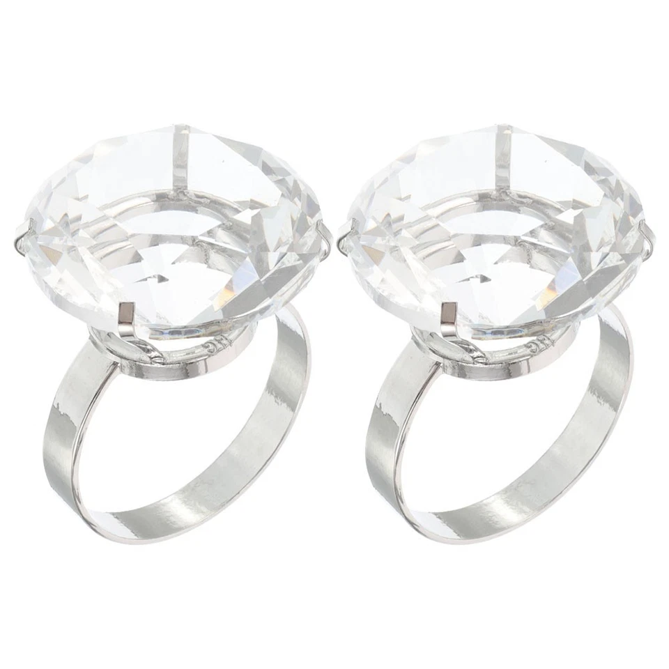  2 pezzi Anelli di strass per matrimoni Donne donne grandi imitazione cristallo - Immagine 4 di 4