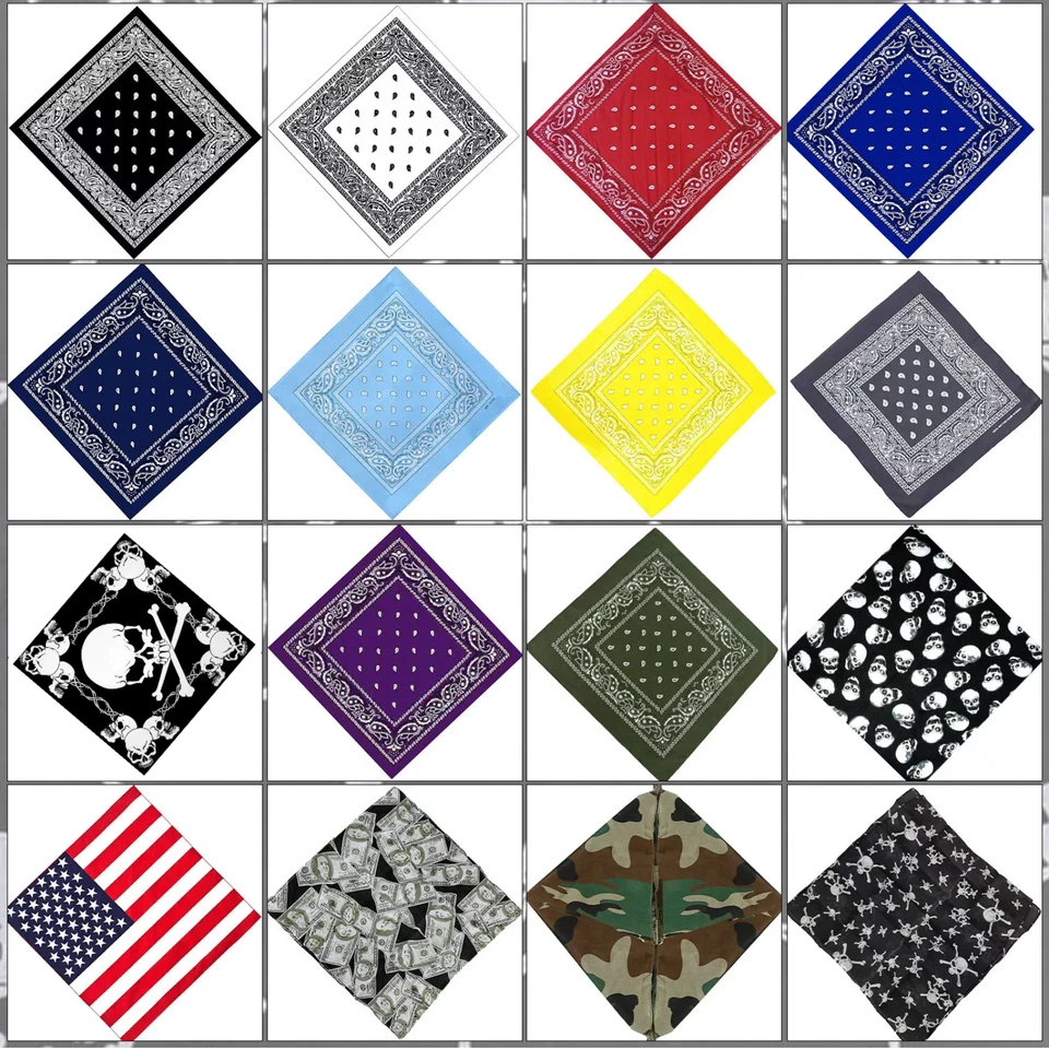 100% Coton Carré Bandana 54x54cm Tête Cou Poignet Echarpe Foulard Multi-Motifs - Photo 1/1