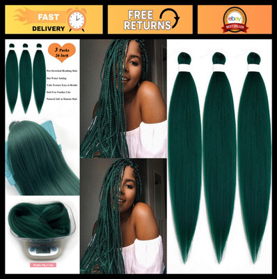 Emerald Green Pre-Stretched Braiding Hair 26'' - Easy Crochet Box Braids, 3 Pack