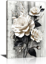 Nero Bianco Rosa Fiori Canvas Quadri Moderni Con Cornice Natute 3D Floreale Post