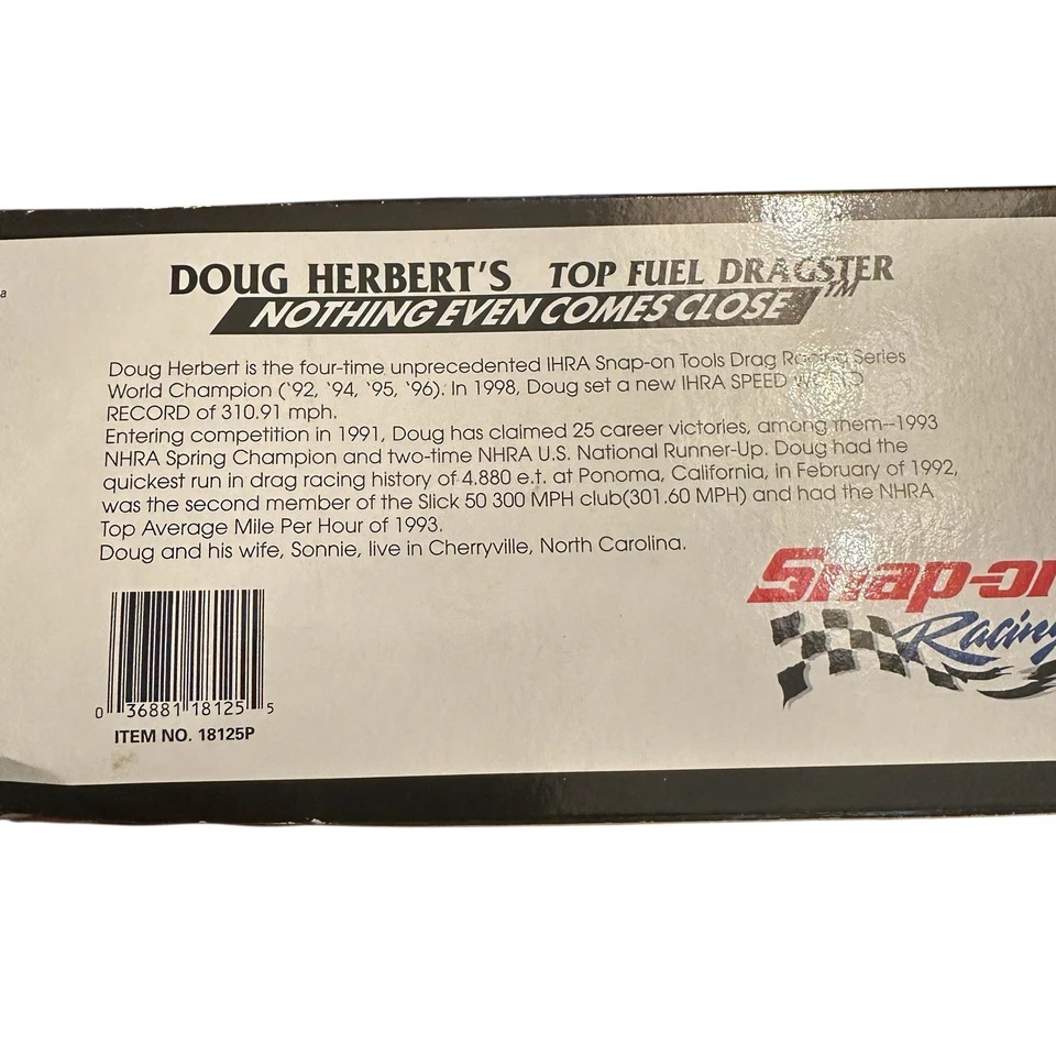 Top DragsterDoug Herbert NHRA 1:24 autografiado vintage a presión Foto 2 de 4