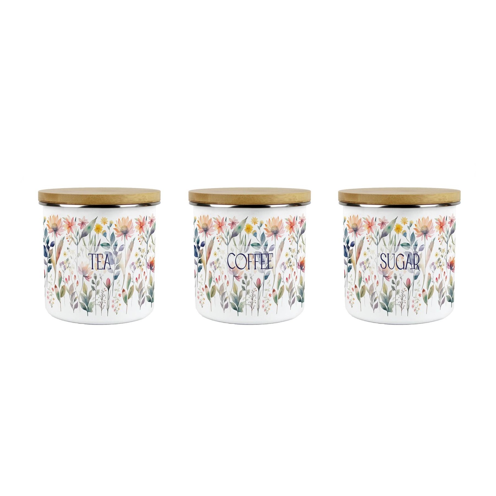 Pastel Flowers Tea, Coffee & Sugar Storage Canisters Set - Kitchen Floral Gifts