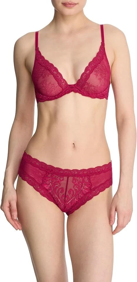 Natori 730023 Feathers Plunge T-Shirt Bra Primrose Lace/Buff 38DD NWT