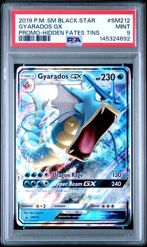 2019 POKEMON SM BLACK STAR PROMO HIDDEN FATES TINS #SM212 GYARADOS GX PSA 9