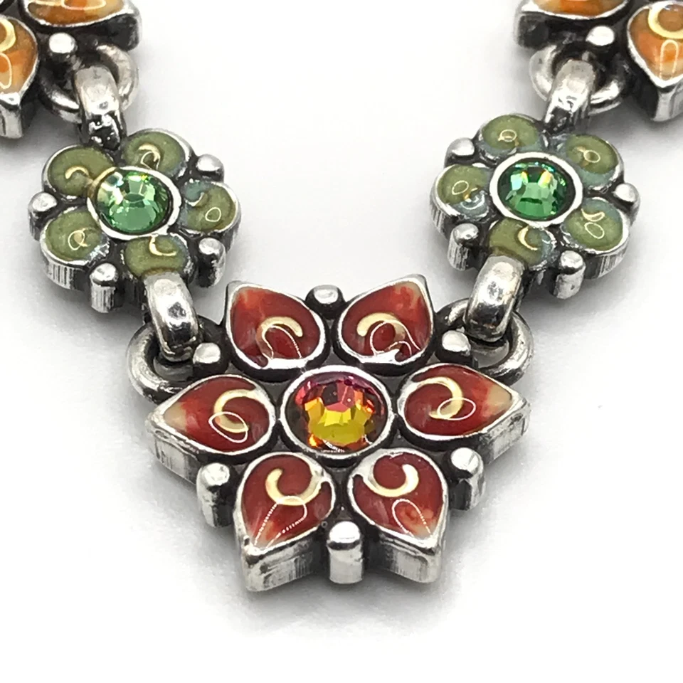 Collar Flor Brighton Jardín del Edén Esmalte Multicolor Cristal Placa Plata Foto 3 de 4