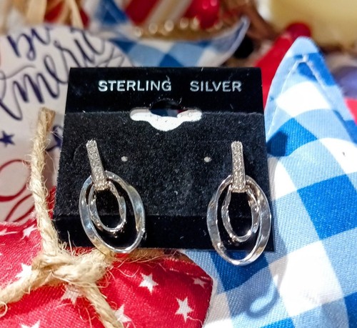 Sterling Silber Ohrringe Doppel Creolen Ohrstecker mit Diamanten - Bild 2 von 11