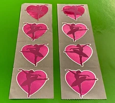 Vintage Hambly Shiny Metallic Foil Ballerina Ballet Pink Heart Stickers 2 Strips