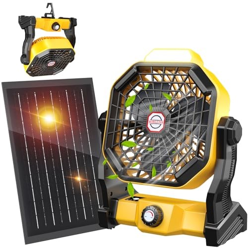 10400mAh Solar fan with LED Lantern, Camping Fan with Solar Panel, 7W - Picture 2 of 8
