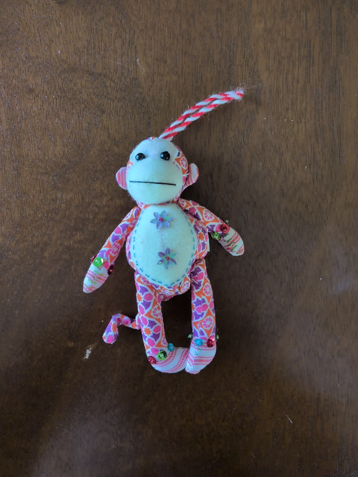 Sock Monkey Pink Sequins Colorful Ornament