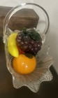 L E Smith Glass Feather Herringbone Basket With Murano Italian Hand Blown Fruit — photo 8