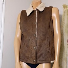 Cozy Brown Shearling-Lined Vest Western design Size L