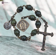 Healing Saints St Jude & Archangel Raphael Heirloom Chaplet | Bronze| Green Jade