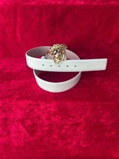 Versace La Medusa Greca Buckle Leather Belt 4cm Size 95/38 White & Gold NWT