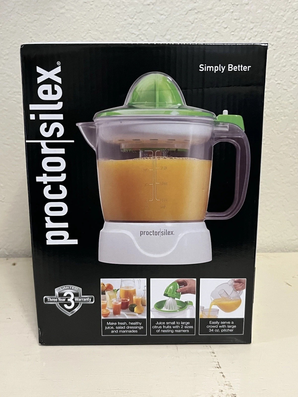 Proctor Silex Electric Citrus Juicer 34 oz Large Pitcher and Pulp Control