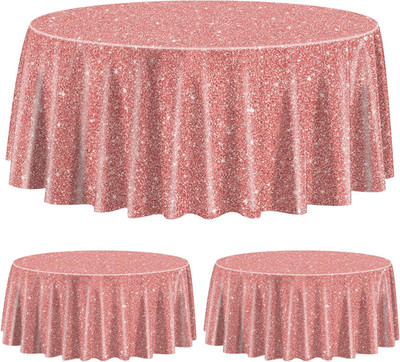 3 Pack Pink Rose Gold Tablecloths for round Table, 84X84'' Rose Gold Sequin Prin