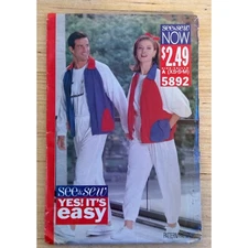 Butterick See & Sew Pattern 5892 Unisex Jacket Windbreaker Pants Set UNCUT XS-M