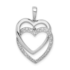 14k White Gold Double Heart Pendant Cubic Zirconia Intertwined Necklace Women