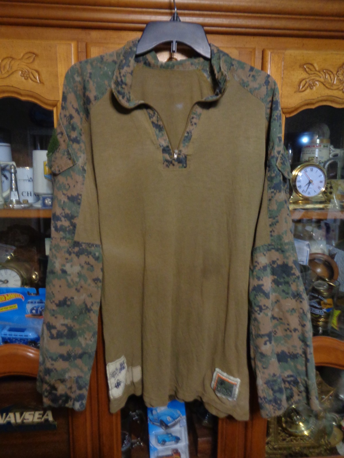 USMC DIGITAL WOODLAND MARPAT FROG COMBAT SHIRT SIZE SMALL REGULAR USED STAINED