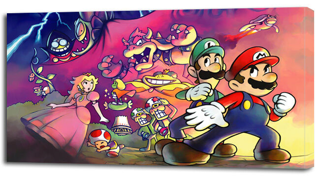 Super Mario Bros Nintendo Platform Video Game Group Characters Mario Luigi  Princess Stretched Canvas Art Wall Decor 24x16 - Poster Foundry