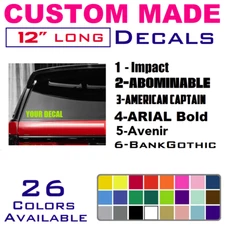 12" Long CUSTOM Vinyl Decal ANY TEXT NAME Personalized Sticker, 26 Colors (1-12)