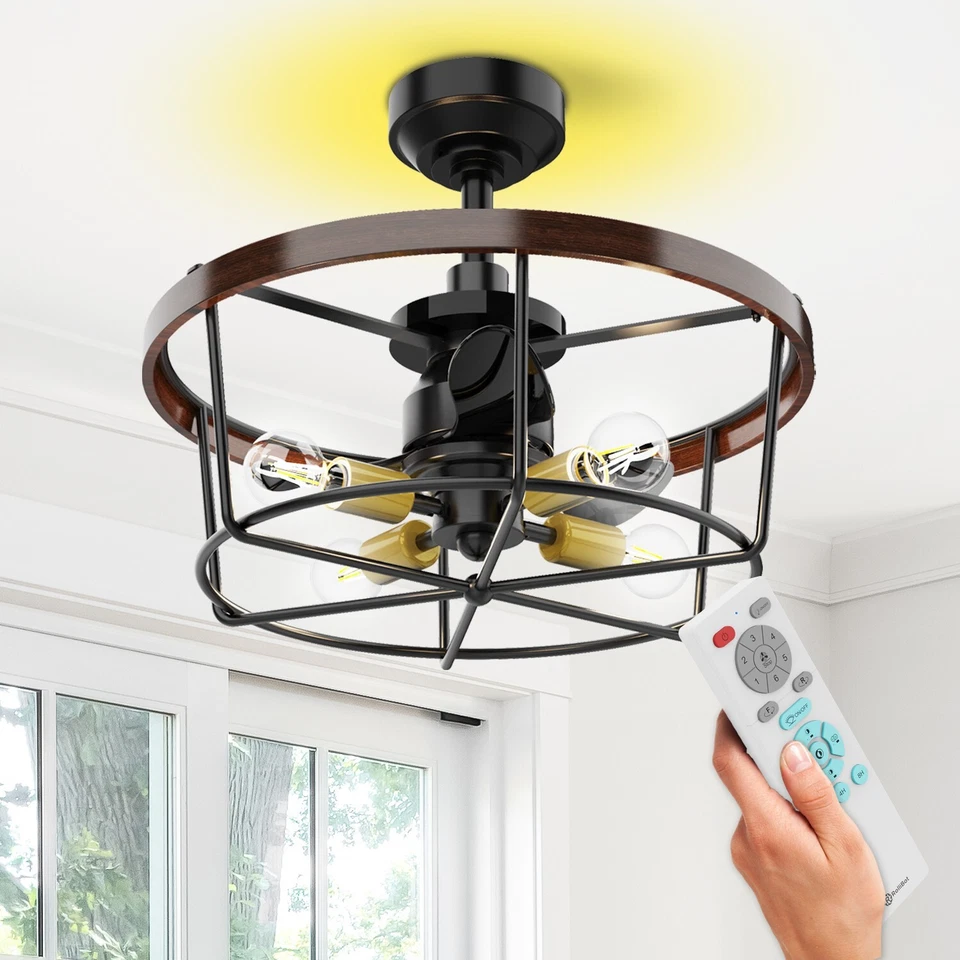 21" Caged Ceiling Fan with Lights and Remote Control (4x E26 LED Bulb Required) - Image 3 of 4