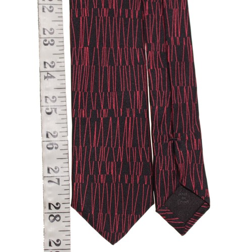 Paolo Albizzati NWT Neck Tie in Black w/ Red Abstract Lines 100% Silk - Picture 4 of 9