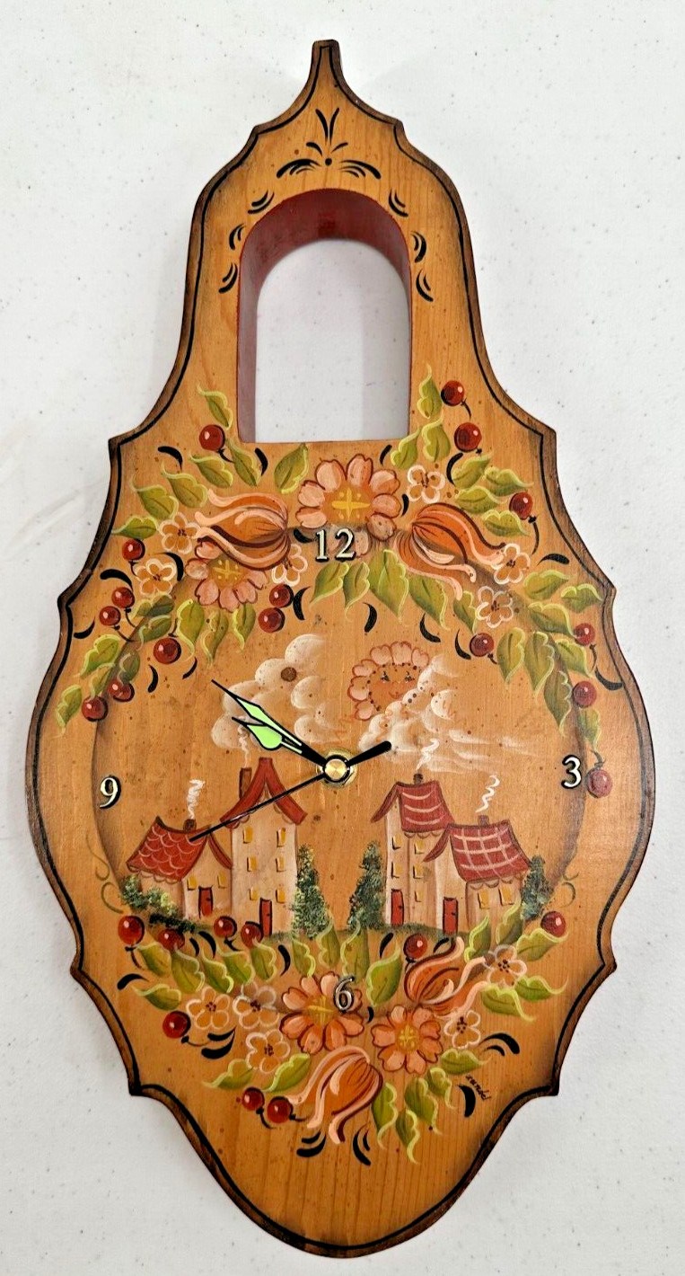 Hand Crafted Hand Painted Pennsylvania Dutch English Cottage Wood Wall Clock