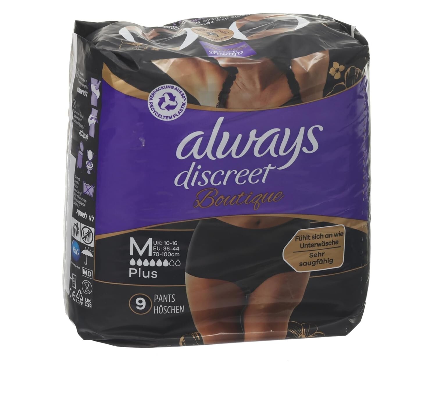 Always Discreet Boutique Underwear Incontinence Pants Plus Medium Black X 9,Â For Sensitive Bladder, Locks Away Odours, Wetness And Prevent Leaks - Image 2