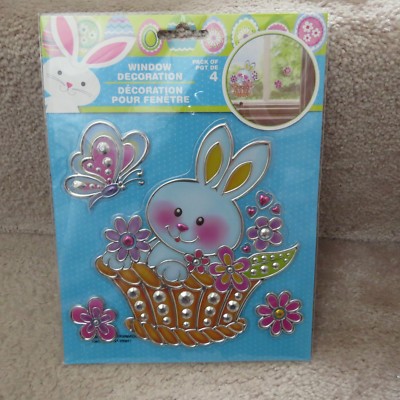 Easter Bunny in a Basket Window Decoration - 4 pieces