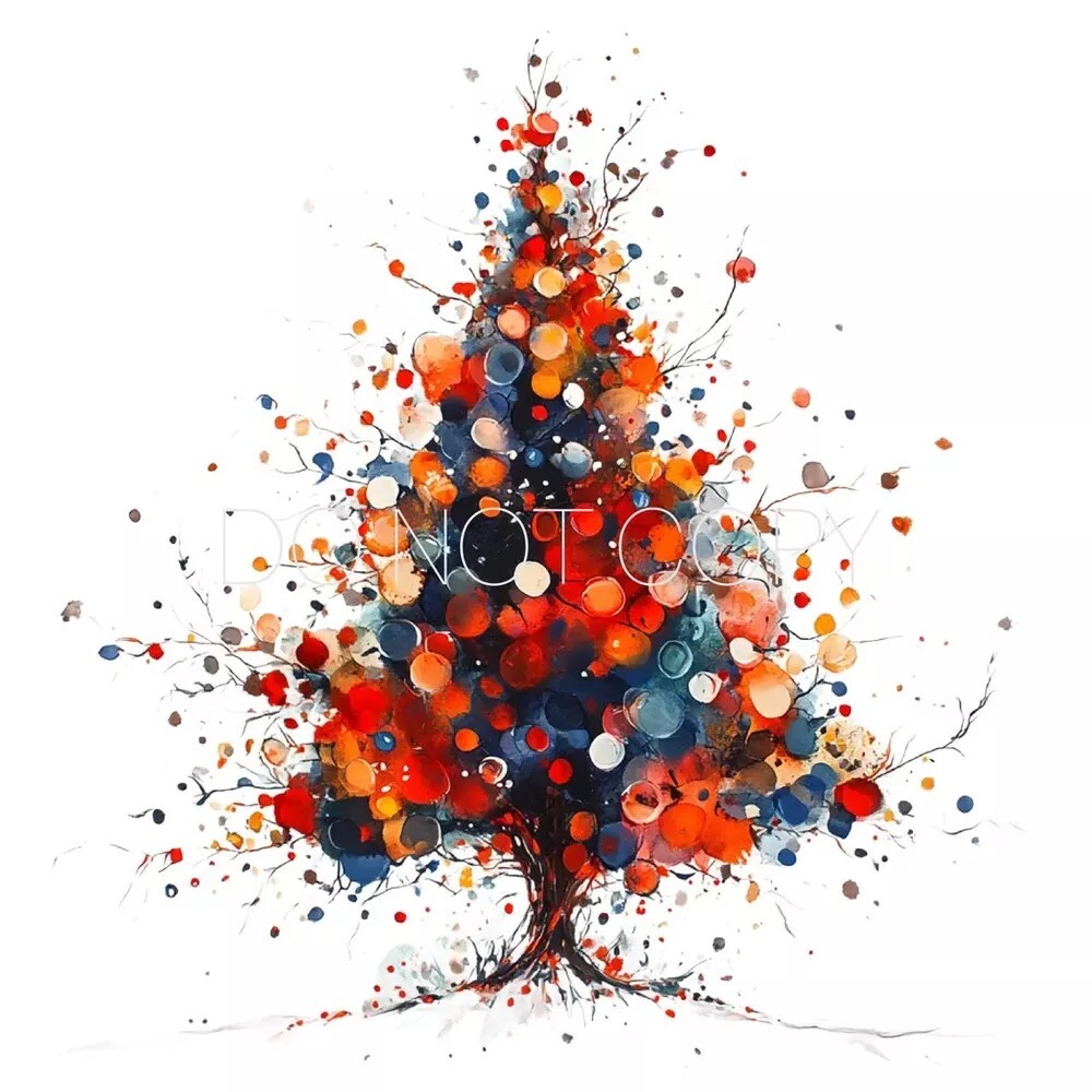 Abstract Watercolor Christmas Tree PNG Digital Download File