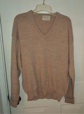 Vtg ROYAL JEFF Sz LARGE Beige V Neck Sweater Dupont Orlon Acrylic Heathered USA